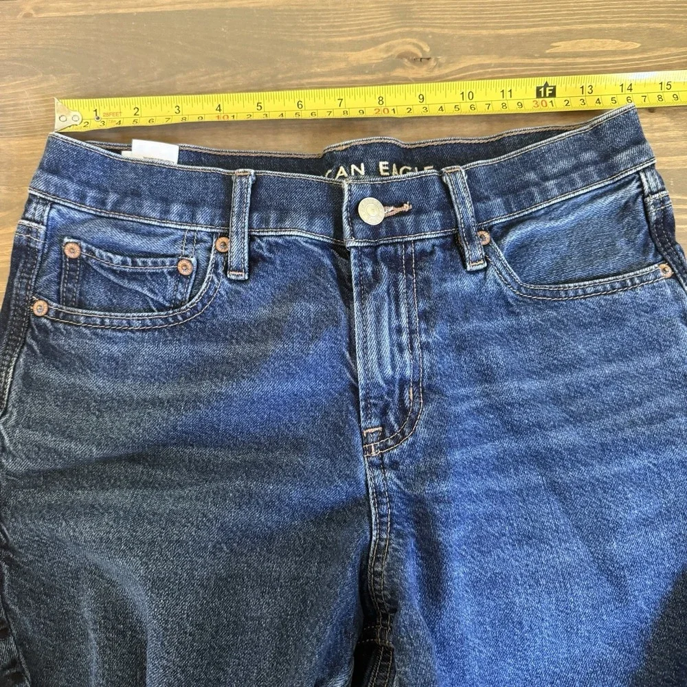 American Eagle Womens 4 Blue Medium Wash Mid Rise Cut Off Raw Hem Jean Shorts